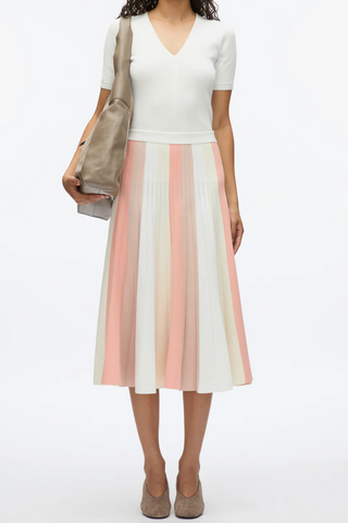 3.1 Phillip Lim Colorblock Stripe Ribbed Pleated Midi Skirt