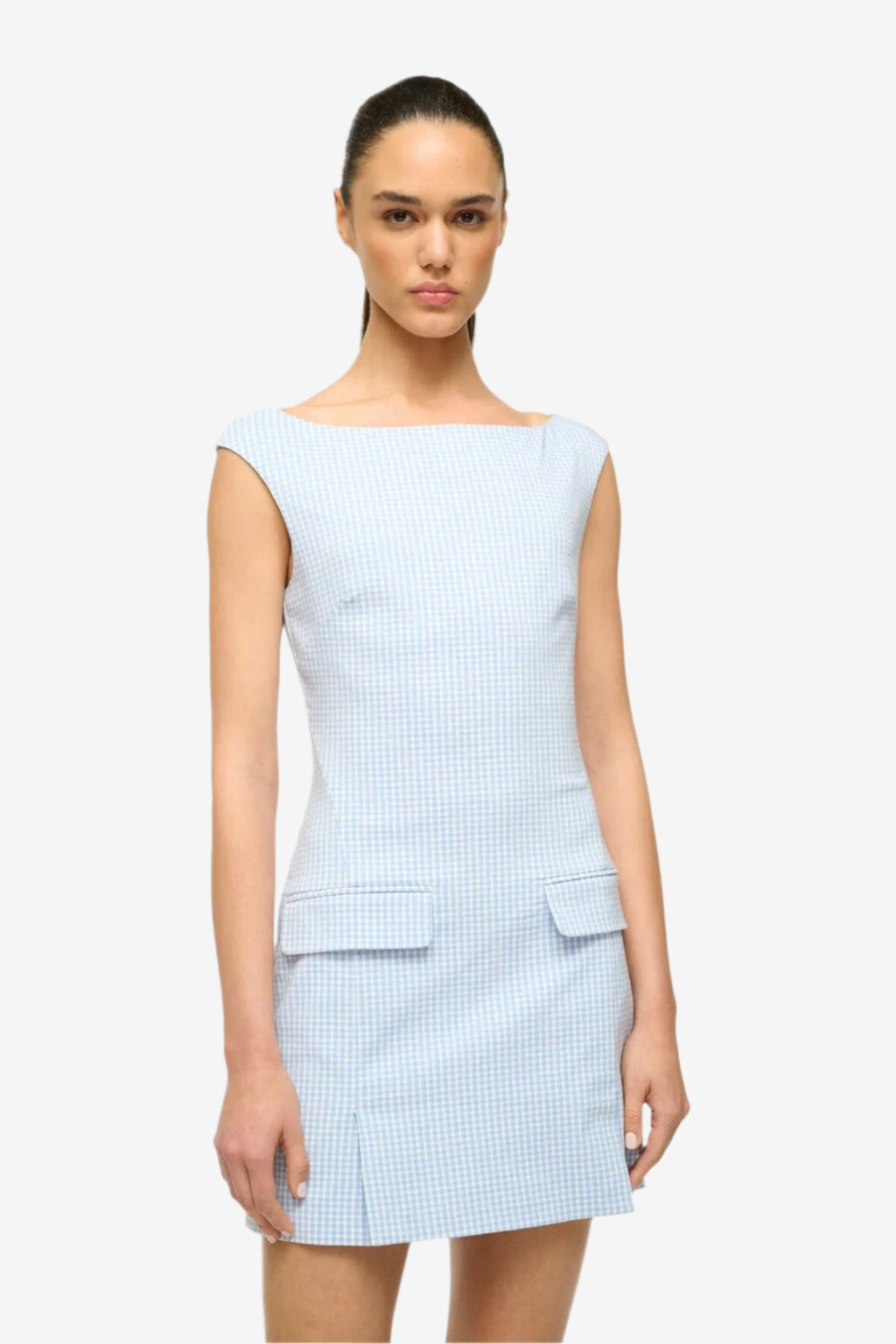 staud blue and white dress Staud Wells Blue Toile Sleeveless Midi Dress