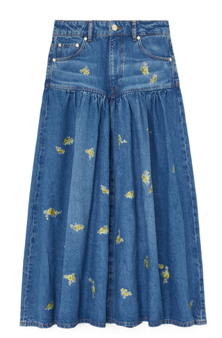 Ganni Flower Denim Skirt