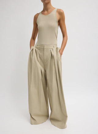 Tibi Spring Twill Tucked Pleated Pants