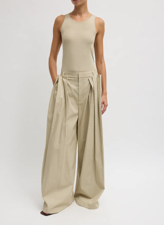 Tibi Spring Twill Tucked Pleated Pants