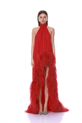 Bronx Banco Halter Feather Gown