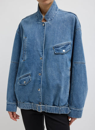 Tibi Classic Denim Moto Bomber