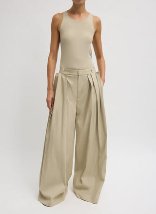 Tibi Spring Twill Tucked Pleated Pants