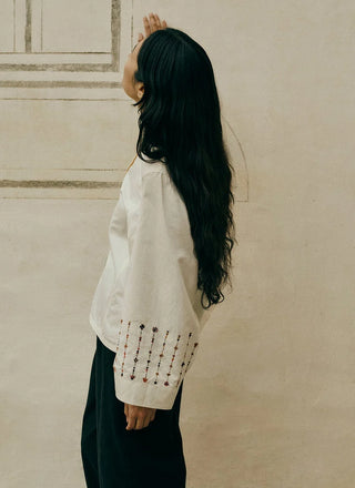 Toast Embroidered Sleeve Top