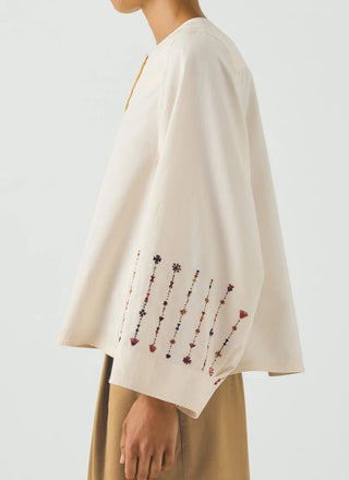 Toast Embroidered Sleeve Top