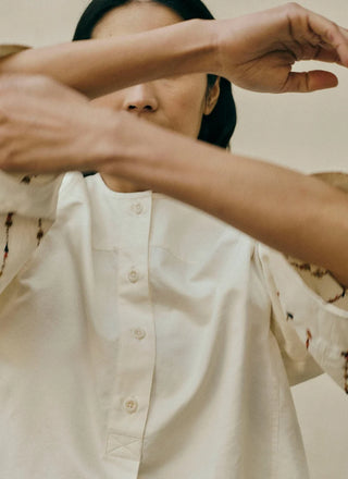 Toast Embroidered Sleeve Top