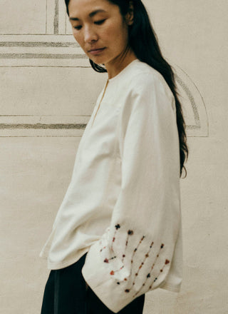 Toast Embroidered Sleeve Top