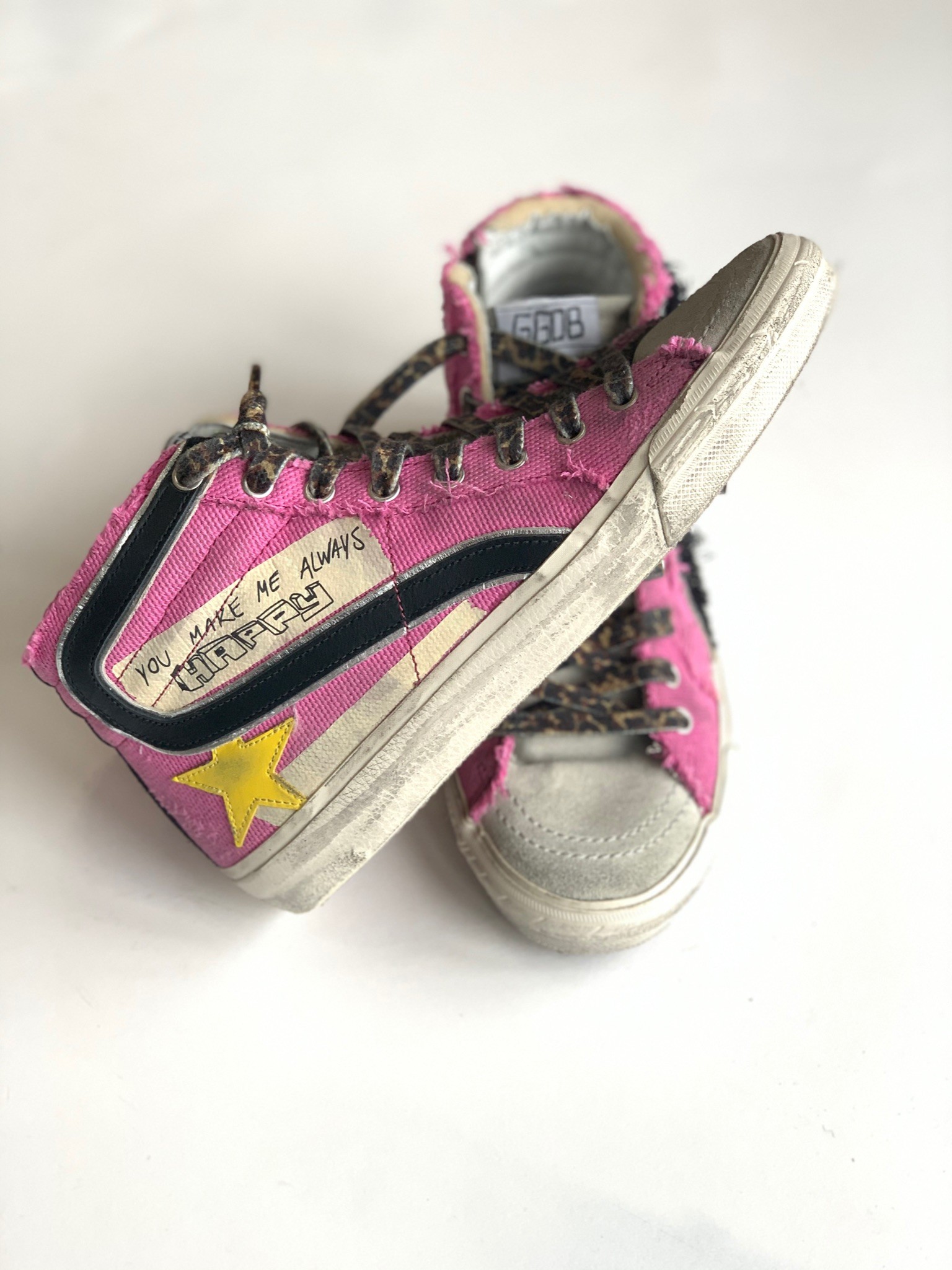 Golden Goose Slide Sneaker, Pink Canvas Yellow Star
