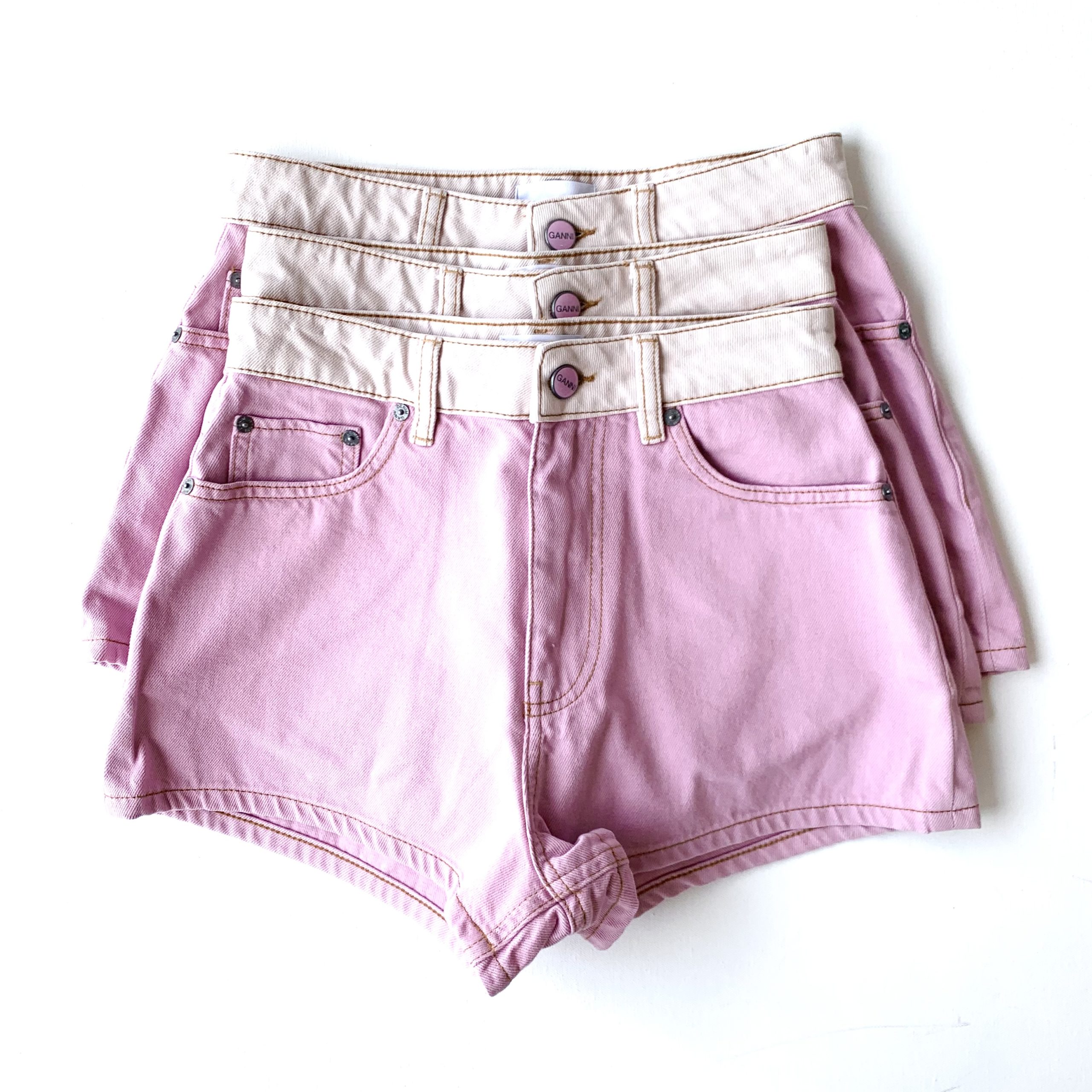 High Rise Denim Shorts in Pink - Ganni